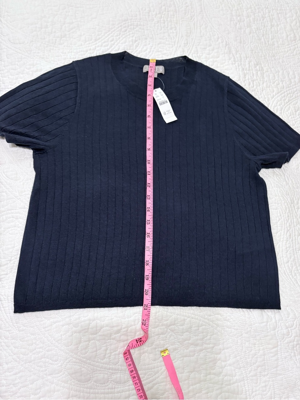 J Crew silk blend cropped T-shirt, color Navy, size L, NWT